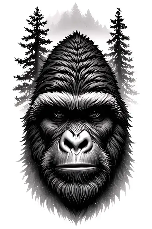 Sasquatch And Trees Realistic Portrait