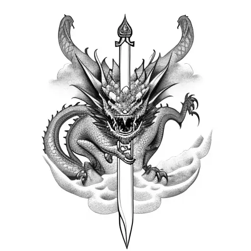 Dragon With Mountains And Dagger