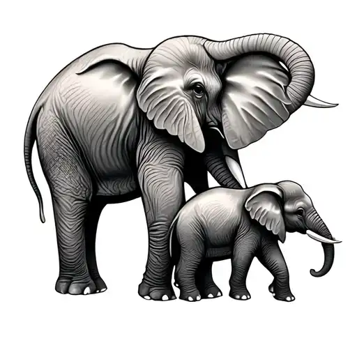 Mom And Baby Elephant