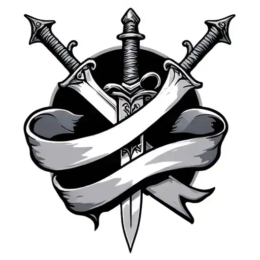 Ribbon With Sword Behind Going Up