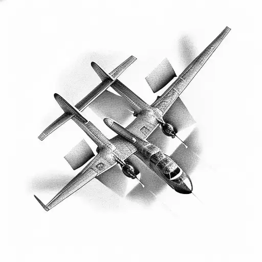 A Realistic Black And Grey Tattoo Of An Airplane With The Number 13 As The Tail Number