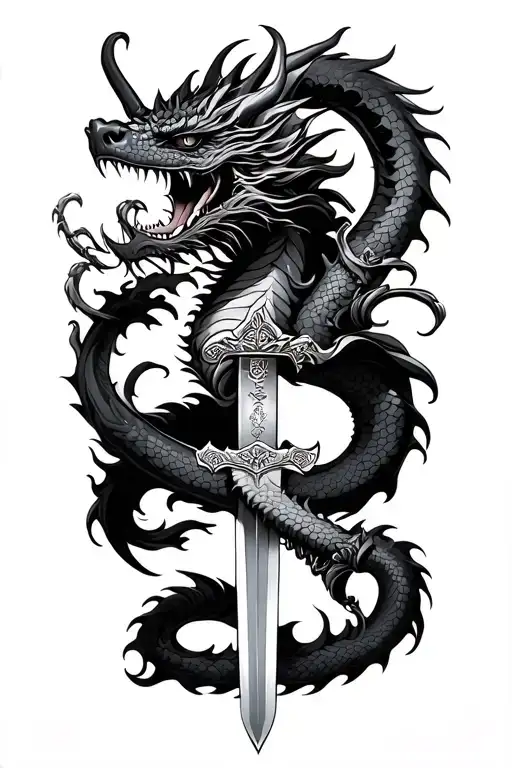 Dragon And Samurai Sword Surrounded