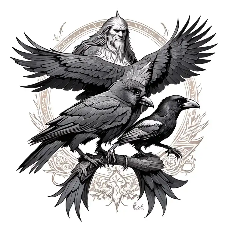 Odin And His Ravens Huginn And Muninn