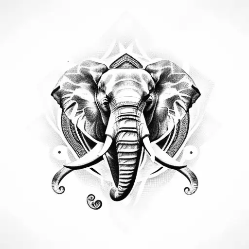 A Black-grey Tattoo Depicting An Elephant Surrounded By A Mesmerizing Mandala Pattern