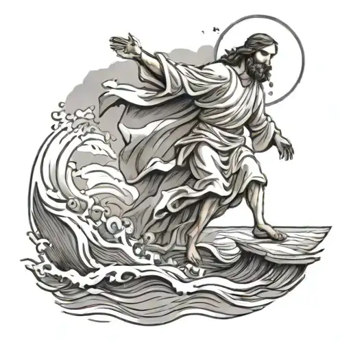 Jesus Walking On Water With Peter Doubting