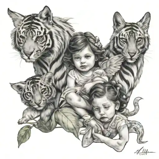 Mum And Kids Playing