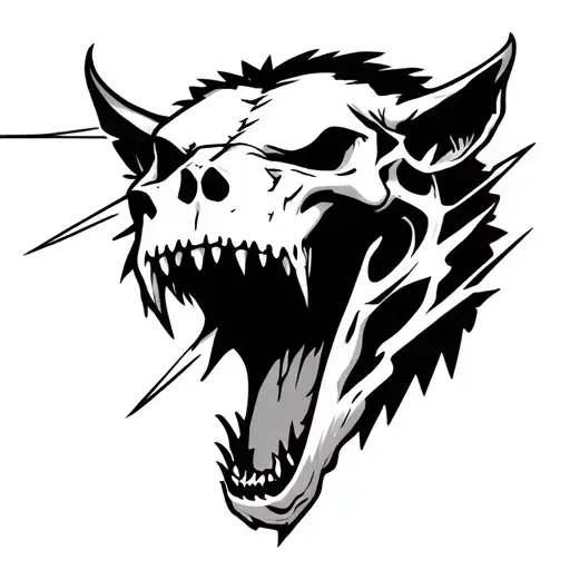 Smilodon Skull With Open Mouth And Lighting Bolt Striking