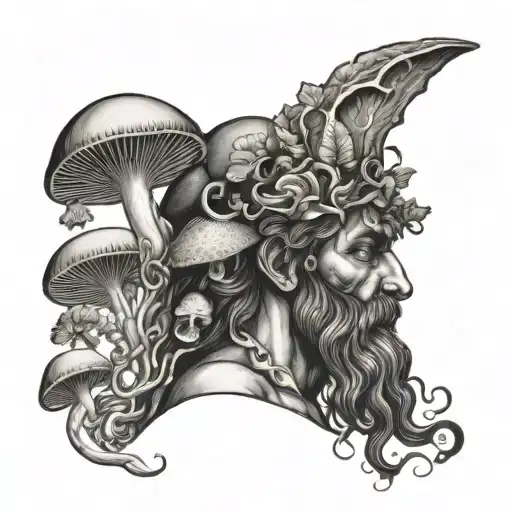 Dionysus God Beautiful Mushroom Growing From Head