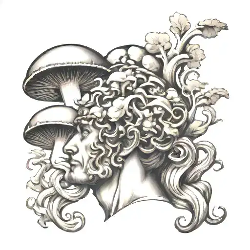 Dionysus God Beautiful Mushroom Growing From Head