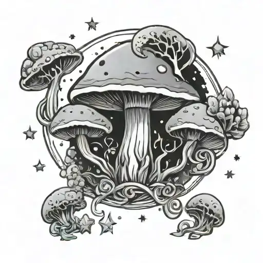 Dionysus God Mushroom Moon Surrounded By Stars