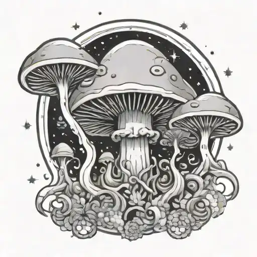 Dionysus God Mushroom Moon Surrounded By Stars