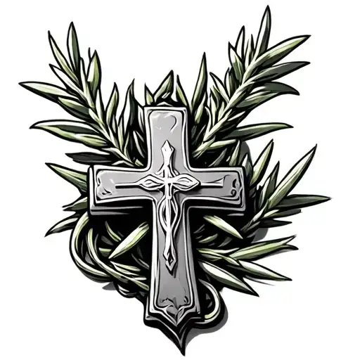 A Cross With A Rosemary Cross Necklace Wrapped Around It