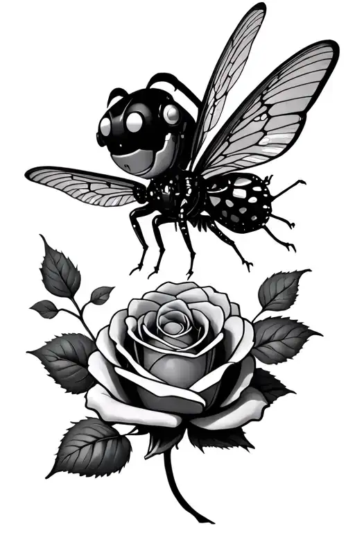 Rose And A Robotic Buterfly Flying Together