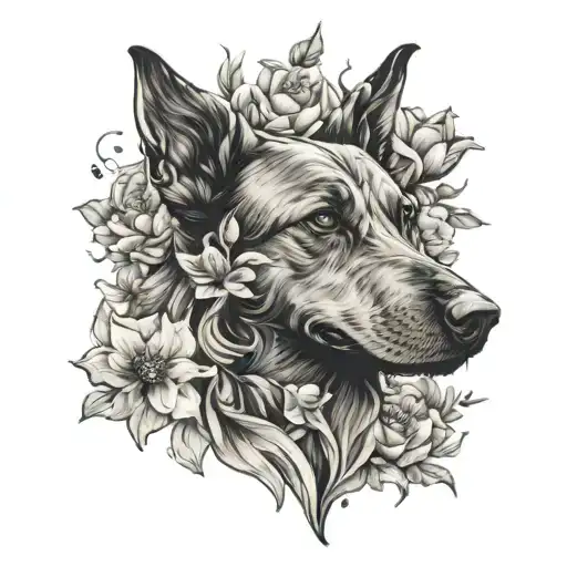 Dog Surrounded Flowers Water