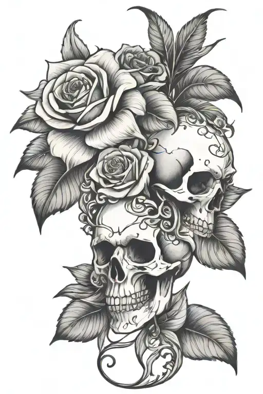 Thigh With Roses Lily And Skull
