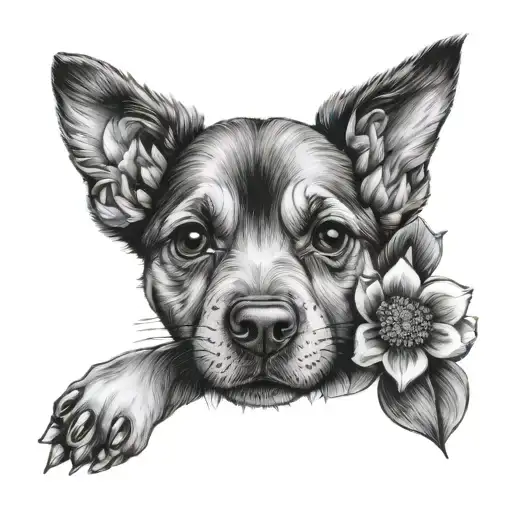 Dog Face Paw Flowers