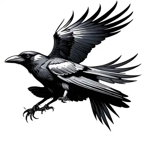 Traditional Style Raven Flying