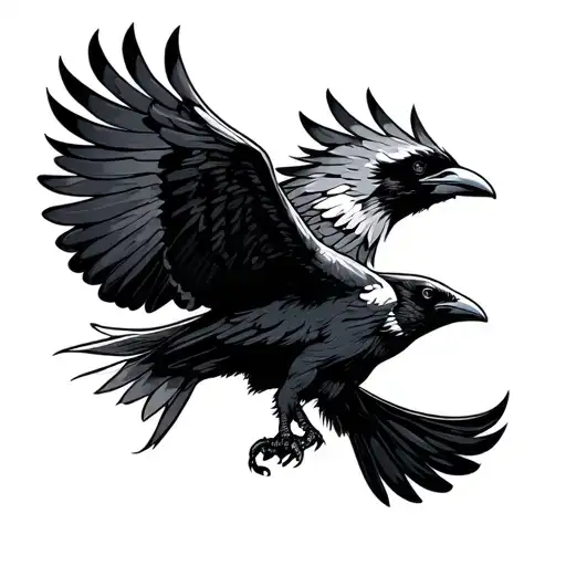 Traditional Style Raven Flying Towards