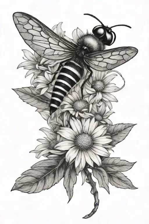 Bee Dragonfly Daisy Flowers