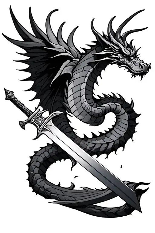 Sword And Dragon Flying Spine Tattoo Design Inspired