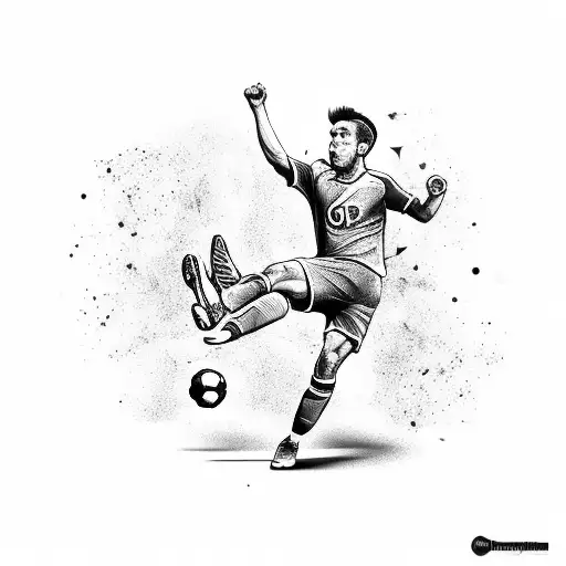 A Black And Grey Tattoo Of A Soccer Player Kicking A Music Note Instead Of A Ball