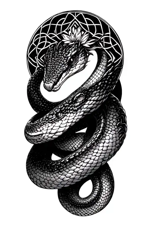 Snake With Flower Of Life And Sacred Geometric Patterns Incorporated