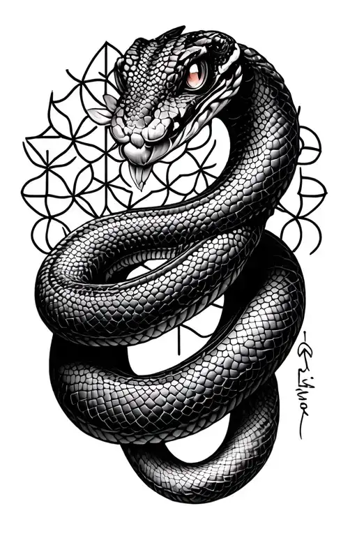 Snake With Flower Of Life And Sacred Geometric Patterns Incorporated