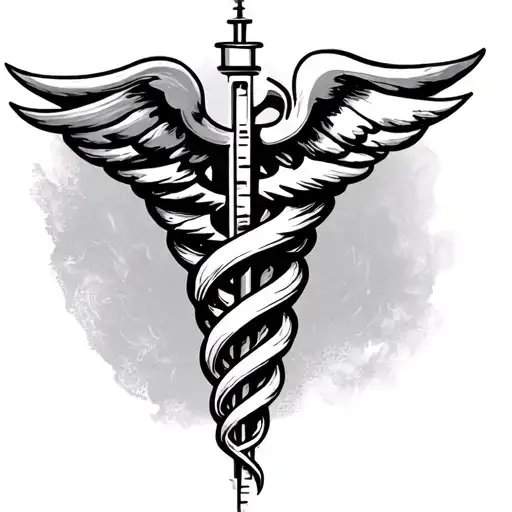Asclepius Symbol Integrated With Syringe