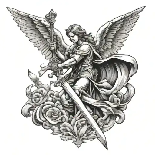 Guardian Angel Protecting With Sword