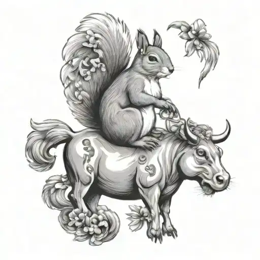 Squirrel On A Cow With Angel Wings