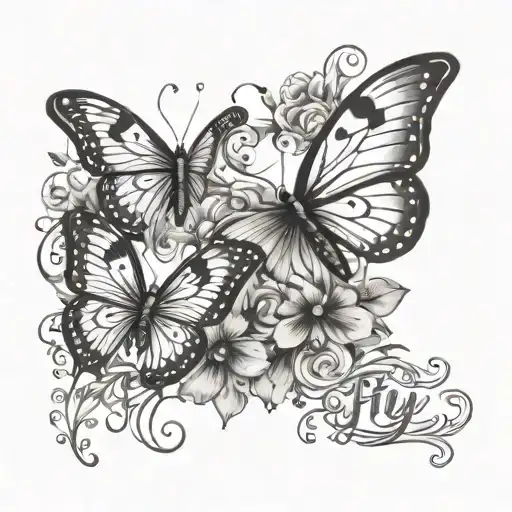 Butterflys And The Word Fly In Cursive Writing