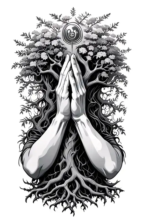 Praying Hands On Forearm Poison Tree On Other Side