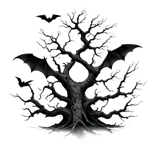 Poison Tree Branches And Bats Flying Across