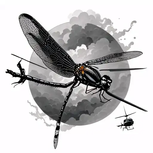 Dragonfly And Helicopter Soaring