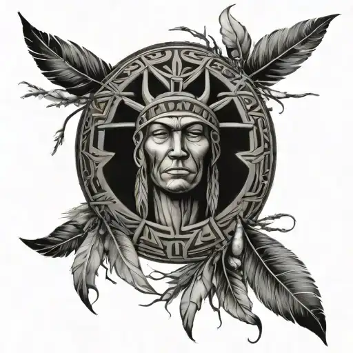 A Combination Of Native American Symbols And Tree Branches Forming A Unique Design
