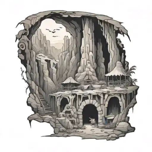 An Intricate Cave Exploration Scene With Native American Elements