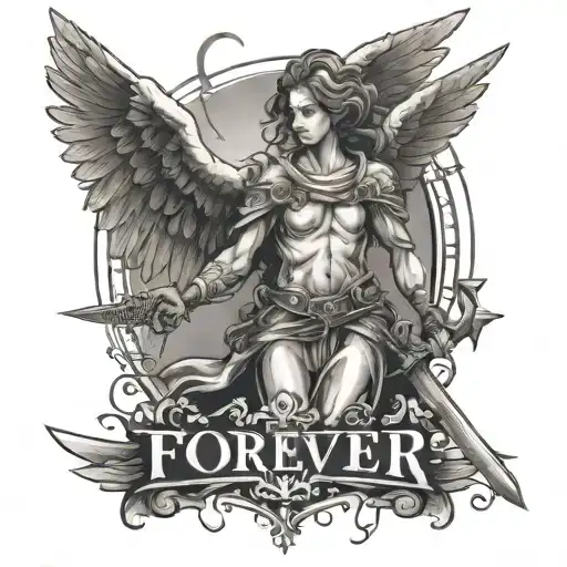 Guardian Angel Born From Lightning With A Sword With The Inscription Forever