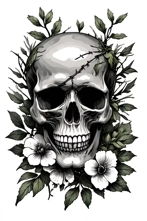 Skull Barb Wire Flowers Greenery