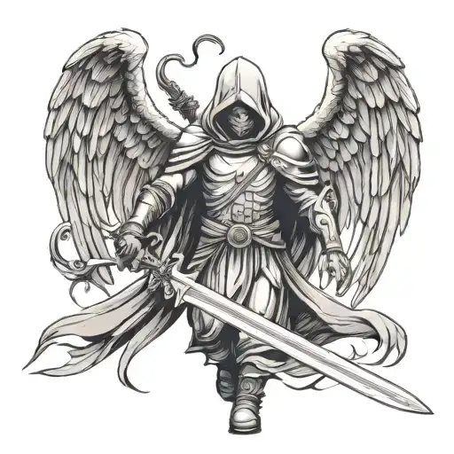 Hooded Guardian Angel With Sword And Storm