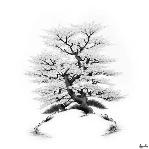 Japanese Cherry Blossom Tree With Anime-inspired Elements