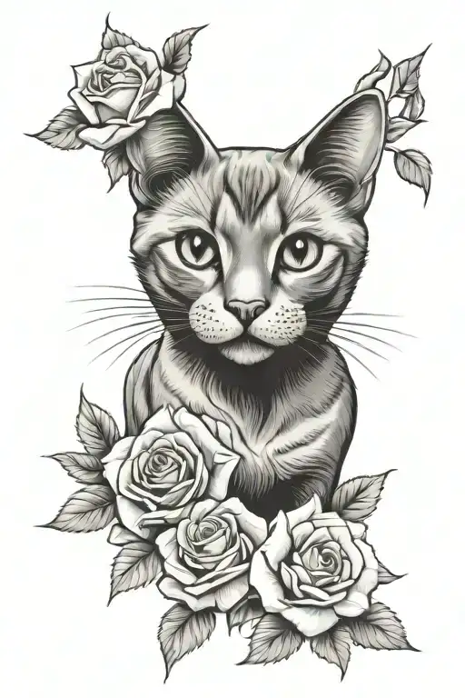 Cat And Roses
