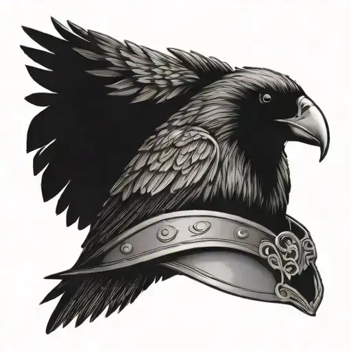 Majestic Raven Perched On A Viking Helmet