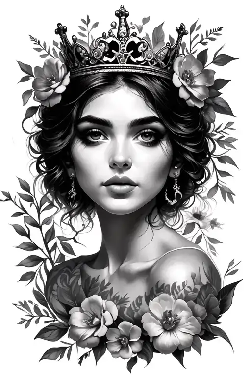 Portrait Women Wearing A Crown Flowers Surrounding