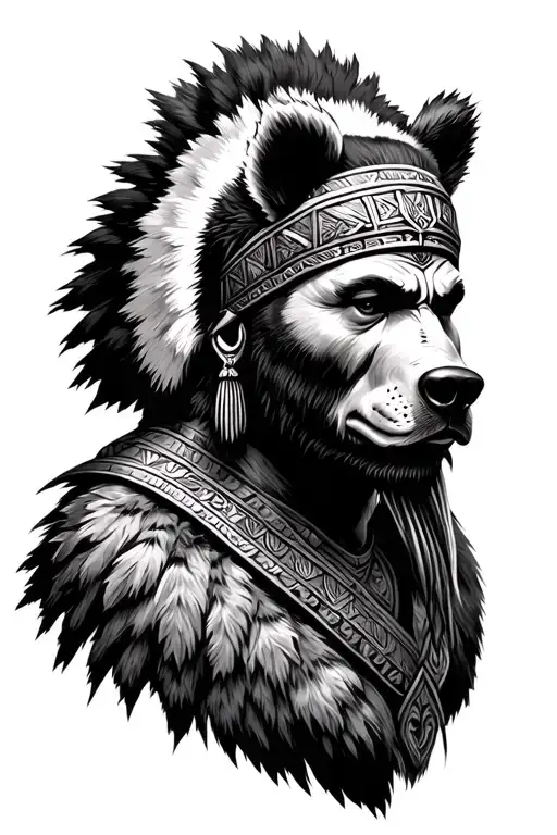 Incan Warrior Wearing The Pelt Of A Bear Head