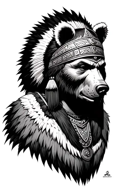 Incan Warrior Wearing The Pelt Of A Bear Head