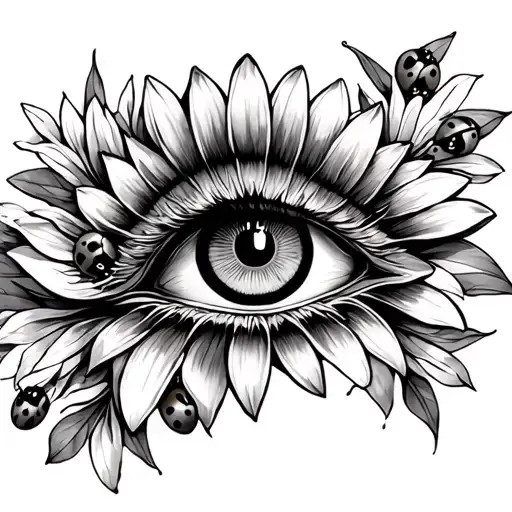 Flowers With Ladybugs On It With A Peacock Eye And Human Eye