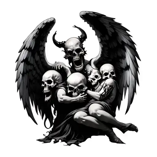 Angel Fighting Demon Skulls