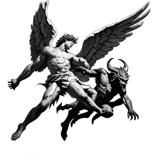 Angel Fighting Demon In The Sky