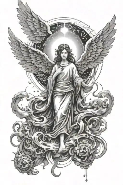 Light Rays Shining On An Angel Looking At A Trippy Universe