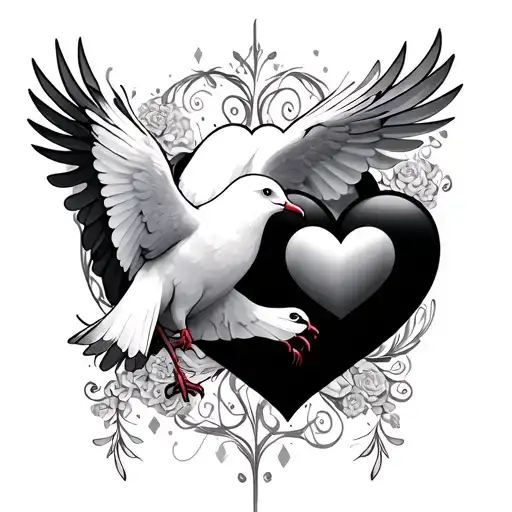 Two Hearts And A White Dove Holding